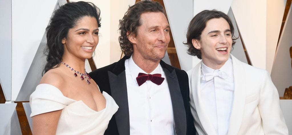 Timothée Chalamet, Matthew McConaughey and Camila Alves at the 90th Academy Awards
