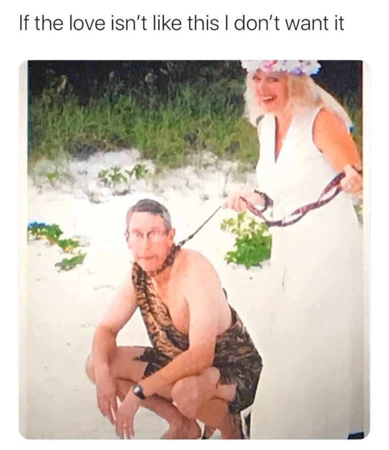 Carole Baskin's wedding photo is obviously unusual. Poor Howard doesn't look like he's having fun being on a leash in a caveman costume.