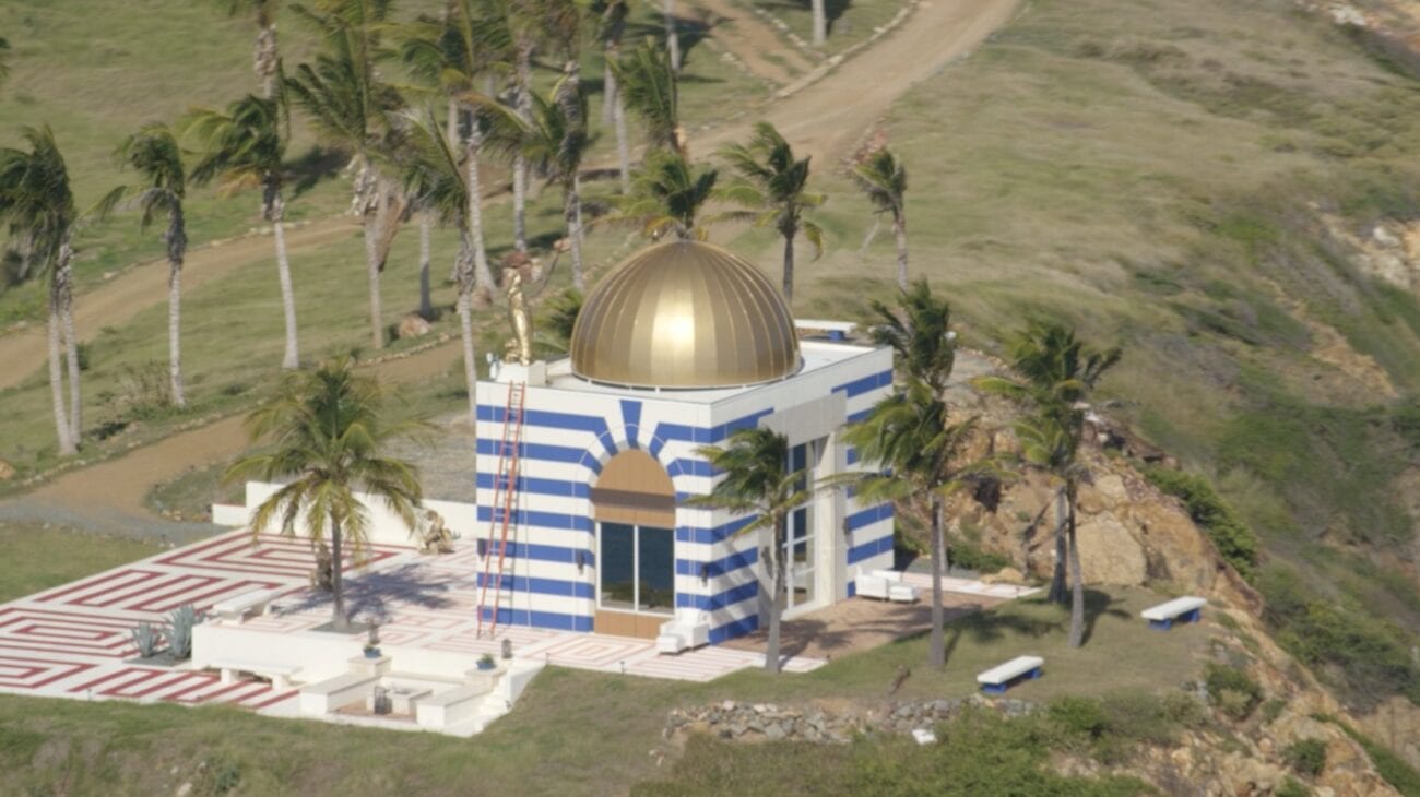 A well known staple of Jeffrey Epstein’s pedophilic island is a blue-striped temple. Let's investigate the strange Epstein island temple.