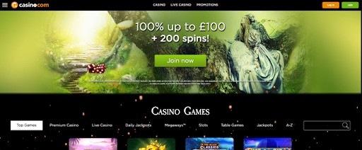 The Casino.com homepage.