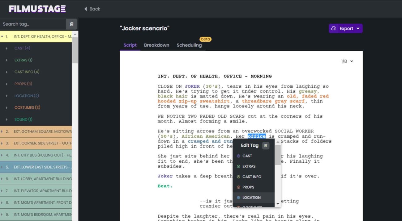 Filmustage is a new AI-based script breakdown service. It's the first of our kind, so be sure to learn more about it here!