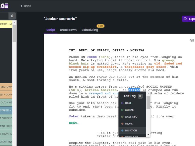 Filmustage is a new AI-based script breakdown service. It's the first of our kind, so be sure to learn more about it here!