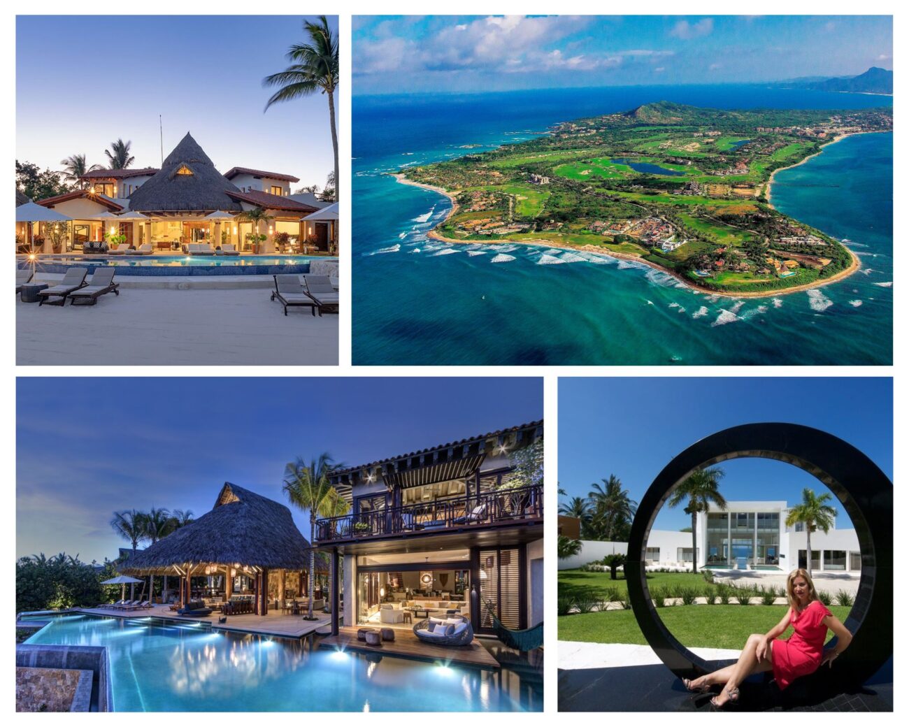 Collage of luxurious celebrity villa rentals in Punta Mita, Mexico, showcasing Hollywood's favorite retreats.