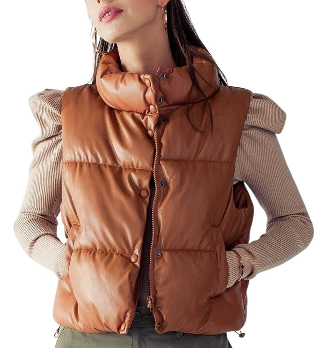 Brown Leather Puffer Vest